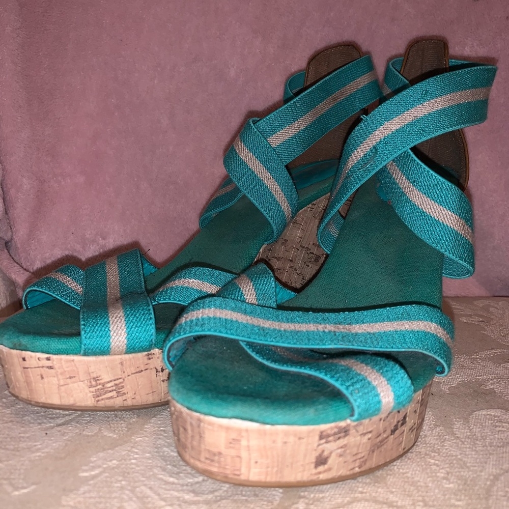Teal wedge toe platform heels wedges